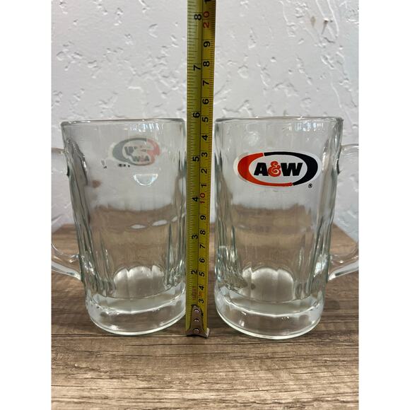 A&W Root Beer Glass Mugs Set of 2 Heavy Clear 6.5” Vintage Style - Picture 3 of 5